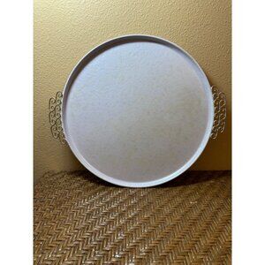 Vintage Mid-Century Morie Glaze KYES  Enameled  Tray White Round Handles 14"